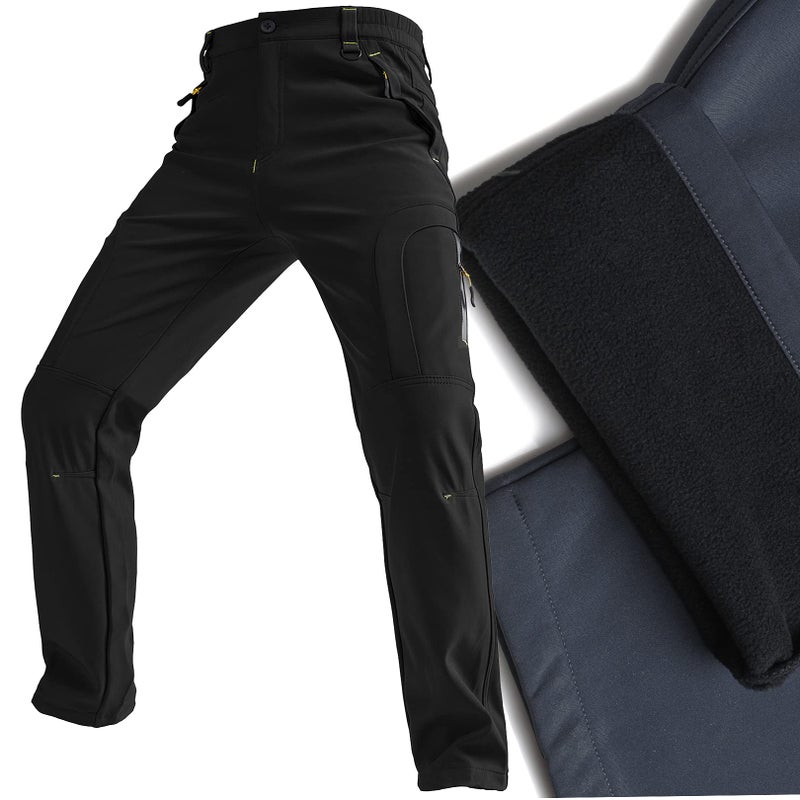Toomett Men's snow Pants Skiing Winter Insulated Soft Shell Outdoor fleece lined Hiking waterproof Pants with zipper pockets,MH4409,Black,32 - Image 4